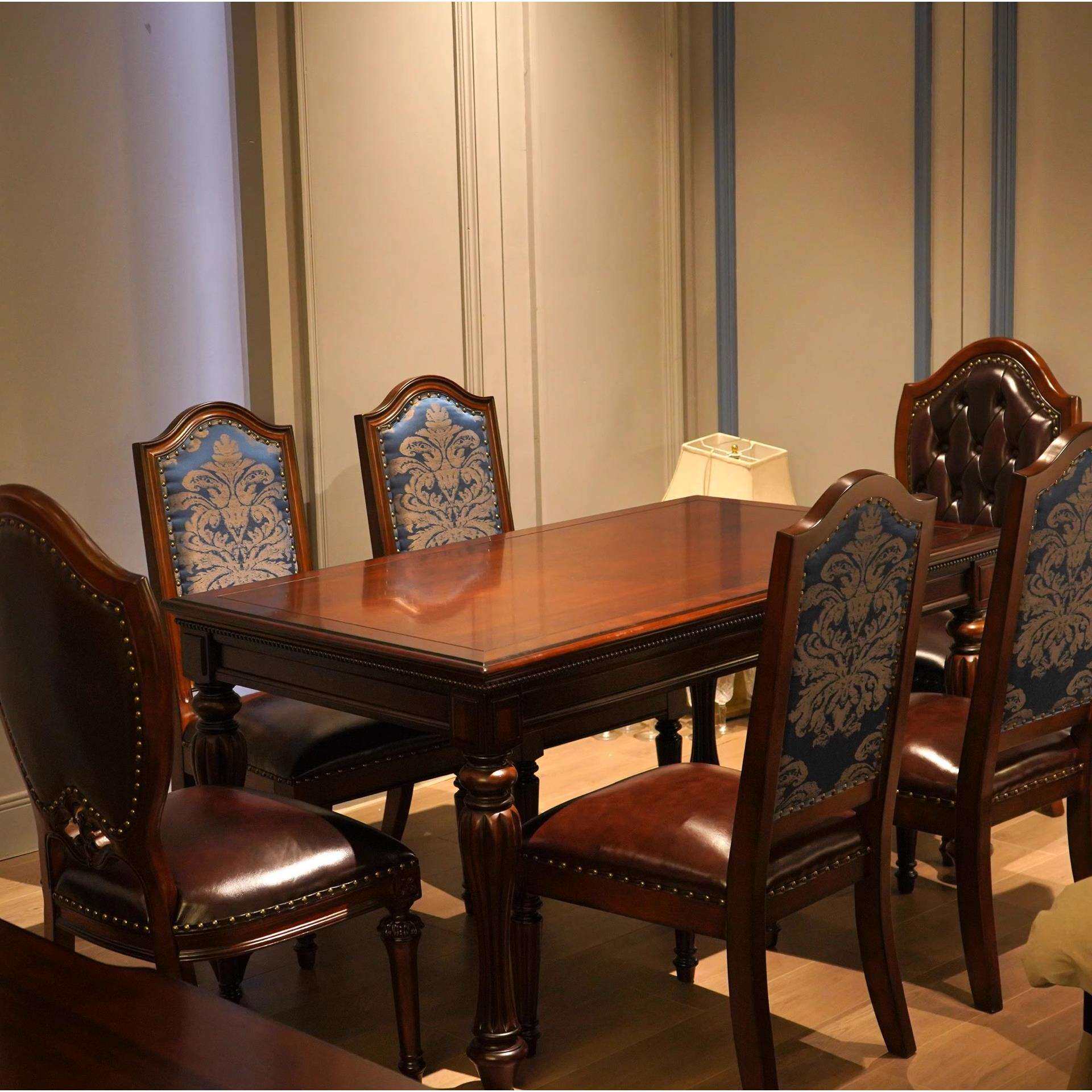 美式餐桌轻奢全实木吃饭桌子家用长方形桌椅组合乡村复古餐厅家具