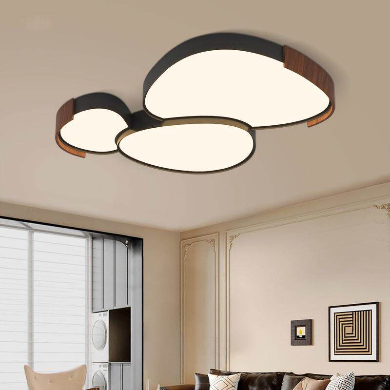 原木客厅灯现代简约大气鹅卵石中古风卧室吸顶灯全光谱灯具