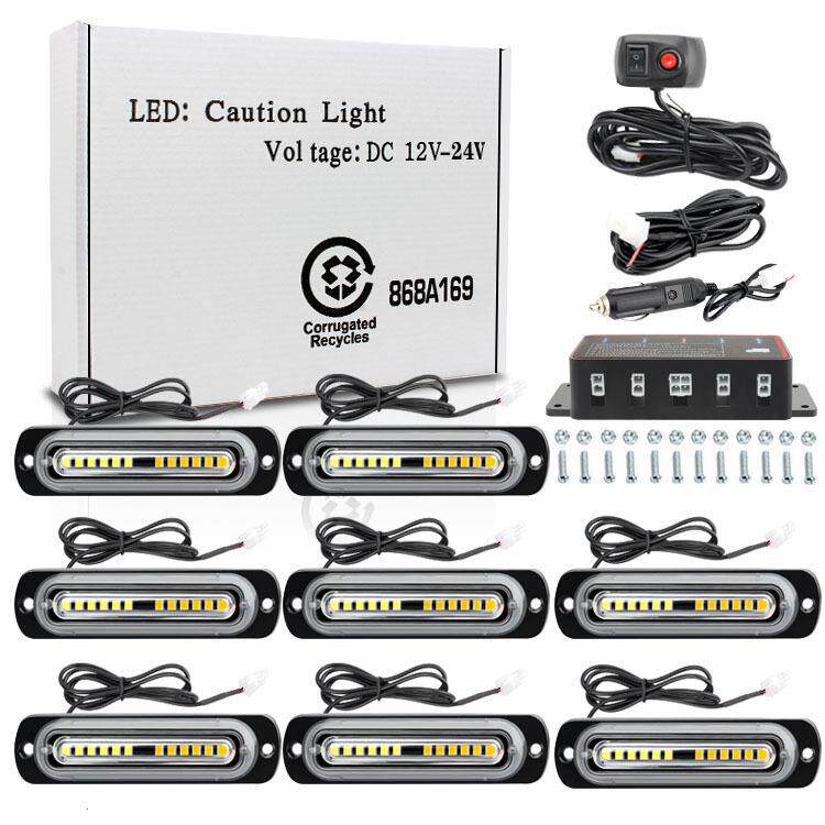 一拖八汽车中网爆闪警示灯频闪侧边灯8*12led高亮格栅灯12-24v