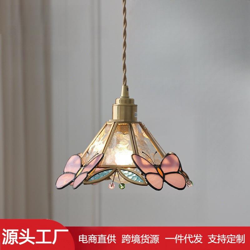 日式复古过道吸顶灯阳台走廊玄关入户创意浪漫法式蝴蝶玻璃吊灯