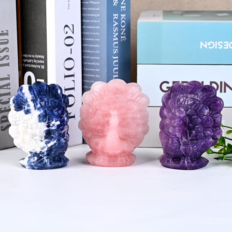 厂家天然原石孔雀雕刻玫瑰紫云母摆件外贸跨境热销挂件