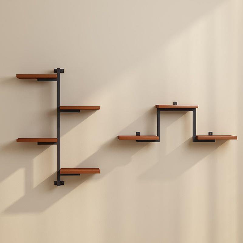 墙上花架铁艺实木复古置物架壁挂一字隔板层板书架装饰多层免罗加