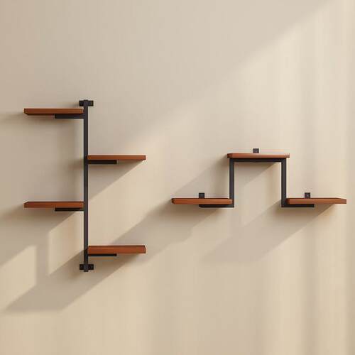 墙上花架铁艺实木复古置物架壁挂一字隔板层板书架装饰多层免罗加