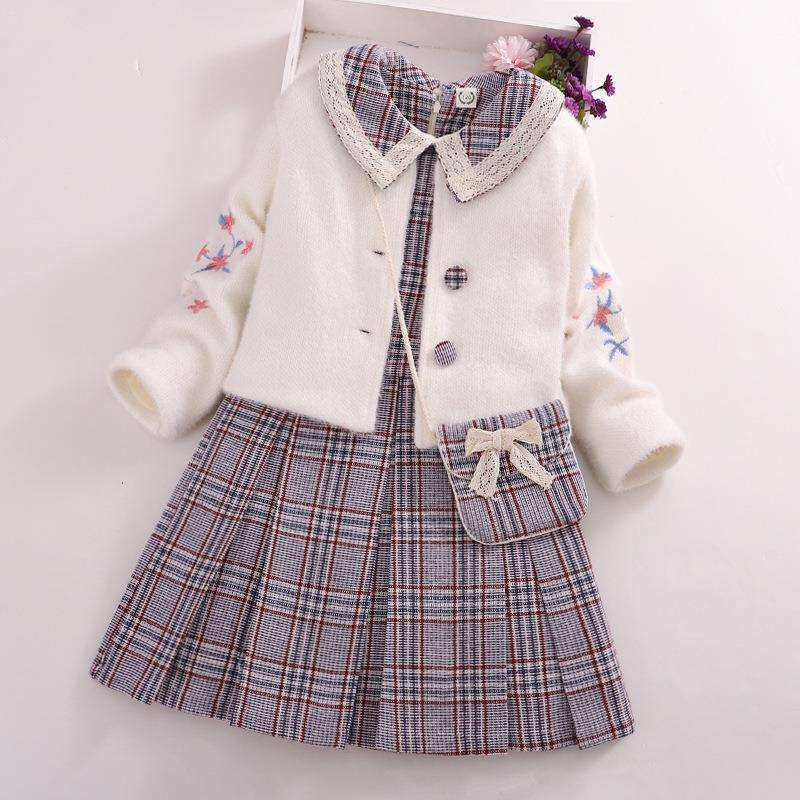 女童洋气套装2024新品小孩背心裙两件套宝宝加绒加厚韩版儿童冬裙
