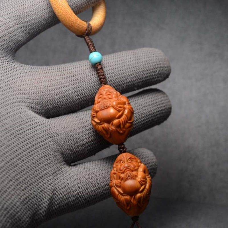 厂家直供橄榄核雕刻竹环钟馗达摩挂件挂饰核雕钟馗达摩文玩收藏