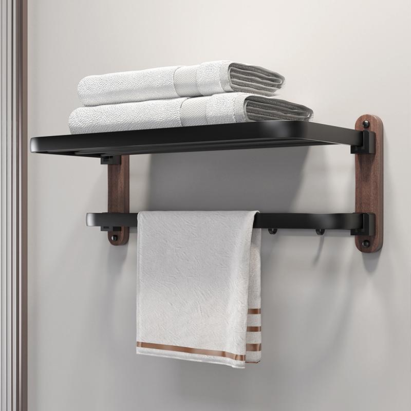 胡桃木浴巾架浴室置物架壁挂式毛巾杆挂钩卫生间免打孔简约风创意