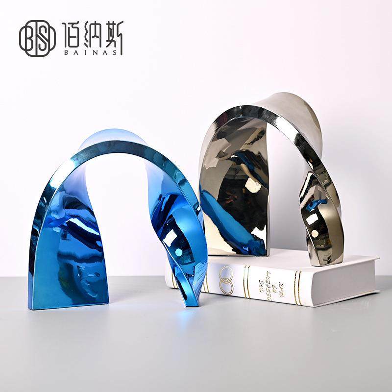 现代简约轻奢艺术树脂飘带装饰品蓝色银色抽象玄关样板房桌面摆件,农机/农具/农膜,播种栽苗器/地膜机,淘宝优惠券,粉丝福利购,淘宝优惠卷