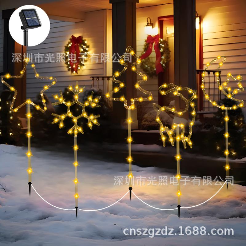跨境新款圣诞节发光麋鹿地插灯圣诞节装饰8功能LED彩灯串户外氛围