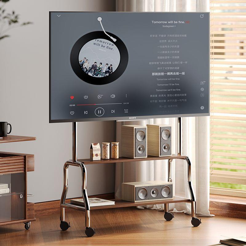 万向轮通用卧室带通用75推车置物架35寸电视不锈钢架客厅落地