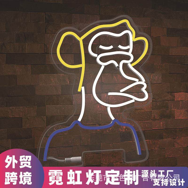 monkey霓虹灯LED发光造型亚马逊外贸游戏厅12V猴子猩猩狒狒网红墙