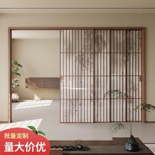新中式竹影玻璃门厨房阳台客厅隔断移门复古格栅宋氏美学推拉门