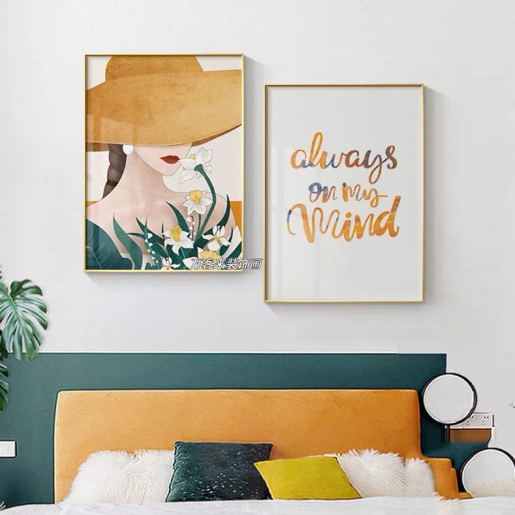 卧室床头装饰画现代简约客厅背景墙挂画轻奢人物房间主卧时尚壁画图片