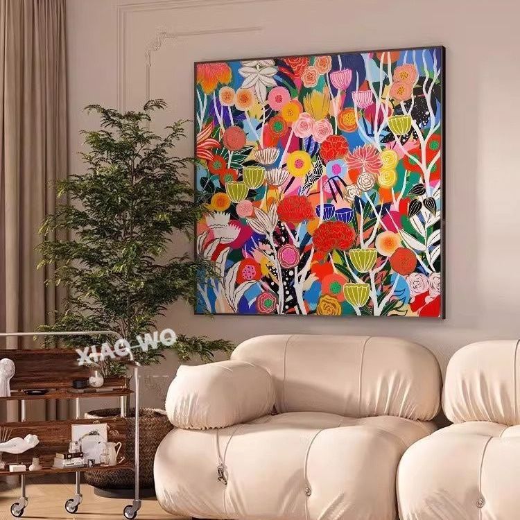 现代多巴胺彩色高级感北欧风客厅玄关挂画卧室书房装饰画方形壁画图片