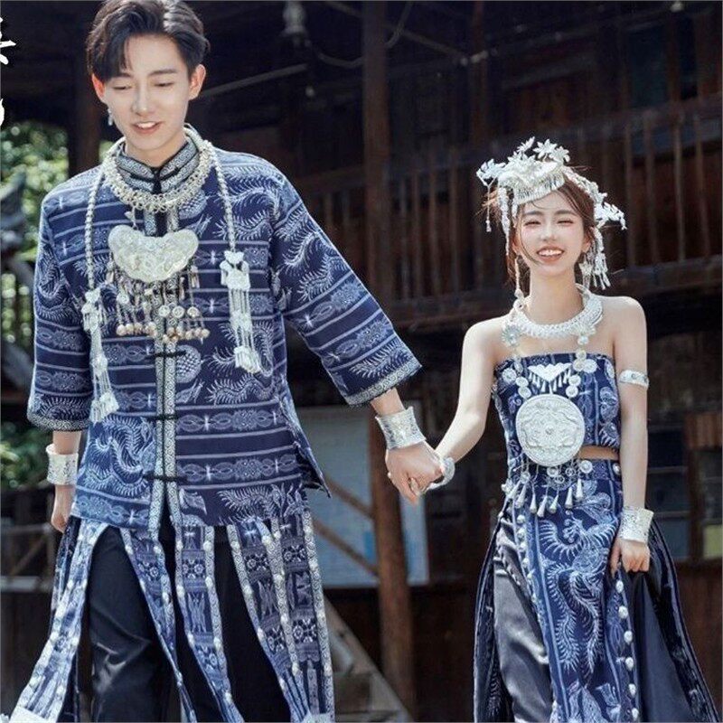 新款苗疆苗族服装套装少数民族男款摄影服饰旅拍土家族扎染写真冬