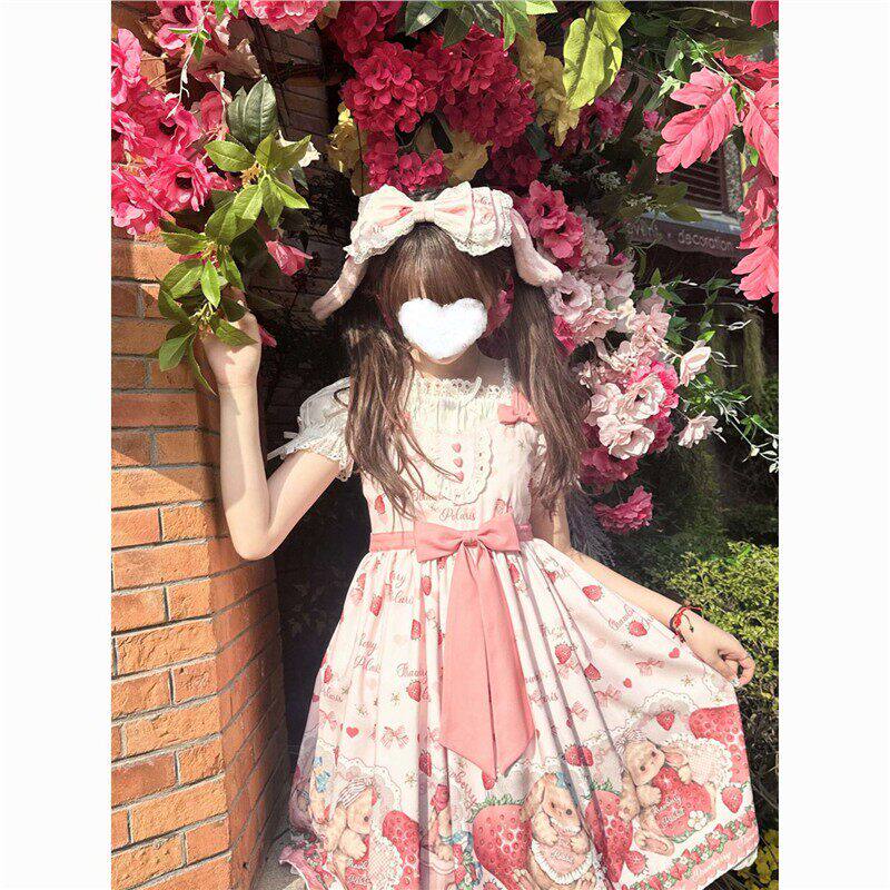 粉色洛丽塔背带连衣裙可爱裙子女夏季软妹草莓lolita裙