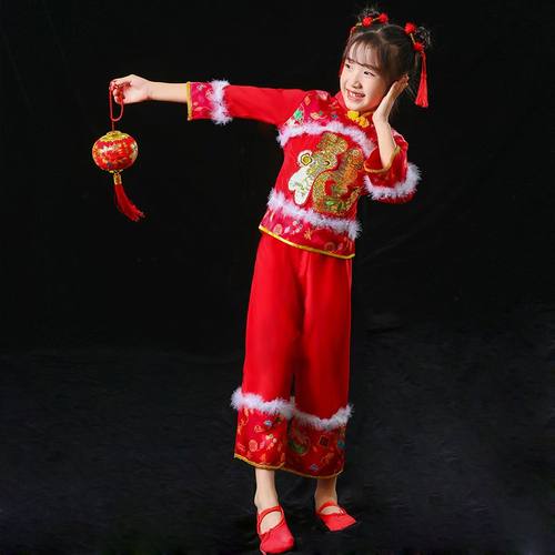 新款元旦儿童秧歌演出服喜庆中国开门红女童幼儿舞蹈表演民族服装