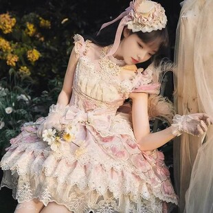 雀之羽lolita 原创洋装jsk甜美花嫁重工连衣裙吊带日常拖尾洛丽塔