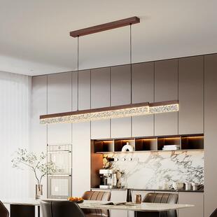 餐厅灯吊灯中古风胡桃色一字长条餐桌灯意式极简冰裂纹护眼吧台灯