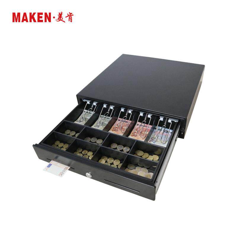 厂家 五钞八币手动式收银钱箱 非电控触推式钢制收银机收钱箱