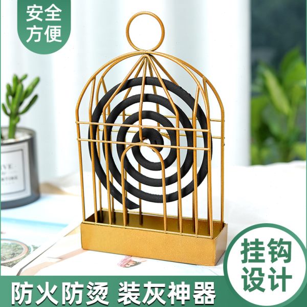 鸟笼可金属盒蚊香家用托盘蚊香香炉带盖架蚊香盘香炉防火悬挂创意