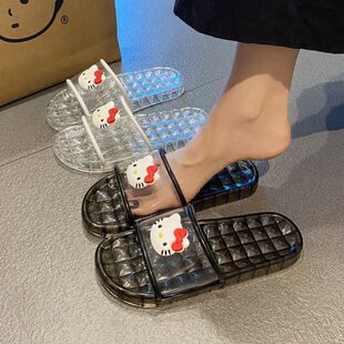 防滑洗澡新款 女夏外穿防臭 猫室内2024kt家居透明时尚 水晶果冻拖鞋
