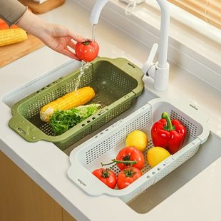 水槽果塑料滤水篮可伸缩双层洗 洗菜盆沥水篮洗菜篮蔬厨房家用新款