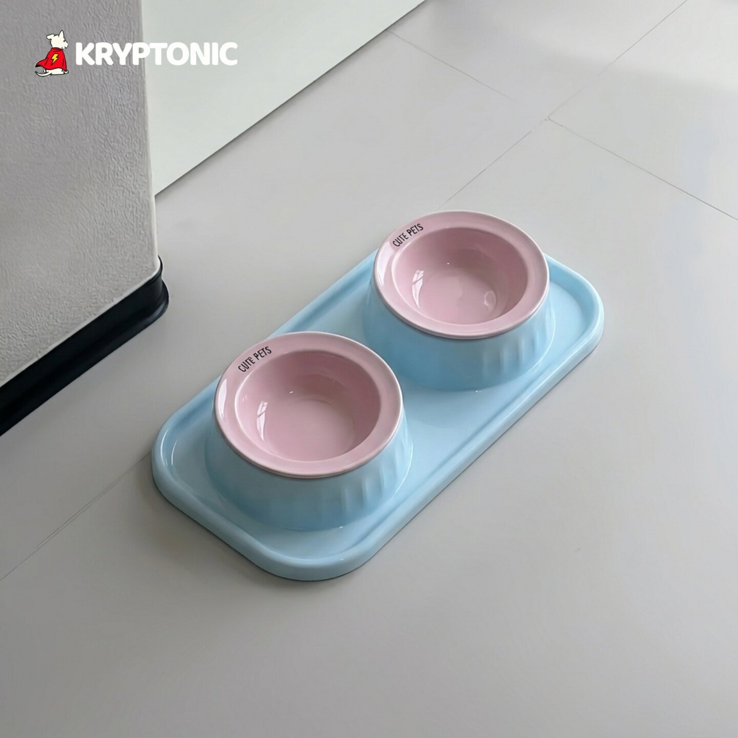 猫碗陶瓷双碗防外溅打翻幼猫饭碗斜口喝水护颈猫咪用品猫食盆狗碗