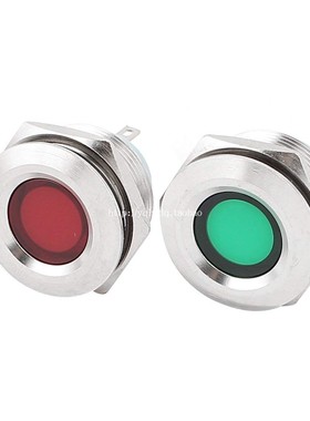 19mm金属信号灯不锈钢防水LED电源指示灯红绿黄蓝白色12V24V220V