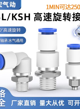 高速旋转接头螺纹直通KSH08-02S直角弯头KSL06-M3/M5/M6万向360度