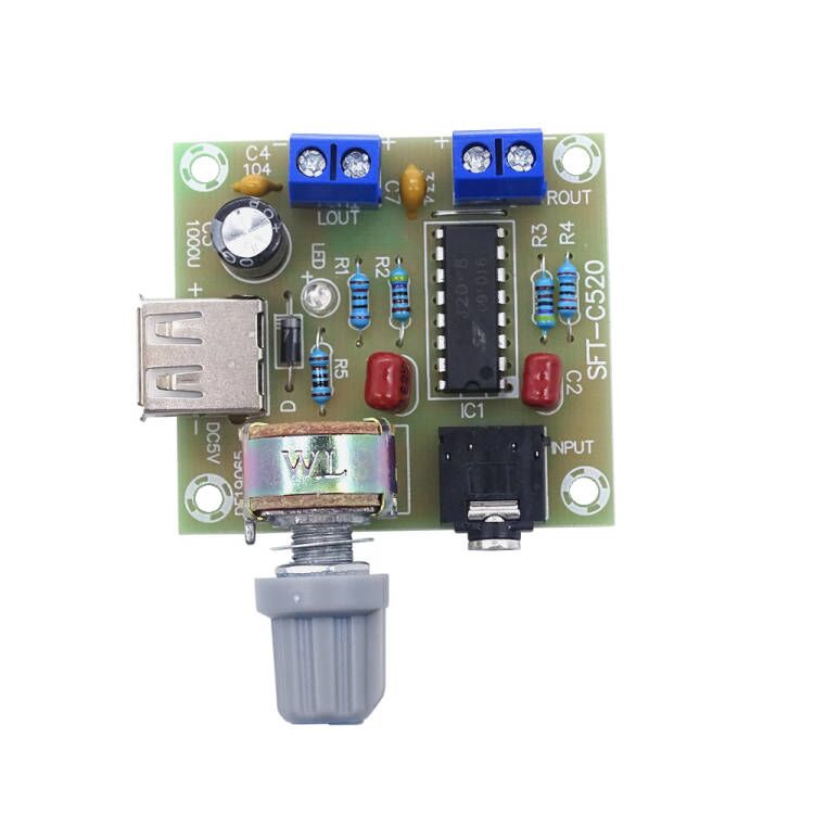 PM2038功放板2.0双声道2*5W小功放模块USB供电5V音箱音频放大器