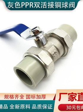 灰色ppr双活接铜球阀4分6分1寸20 25 32 50 63 75 90 110水管配件