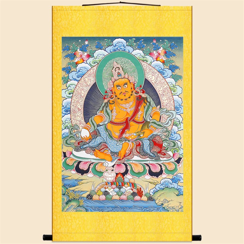 速发黄财神唐卡 高画藏传菩萨佛像厅 书房客画卷轴挂清装饰画