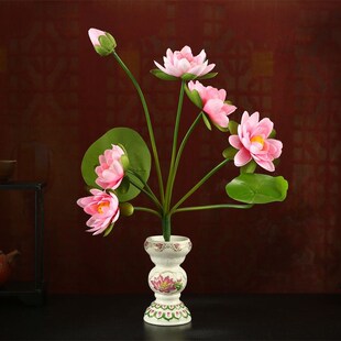 快速发货佛前供花仿m真小荷花莲花荷叶供佛塑料花绢花假客厅落地