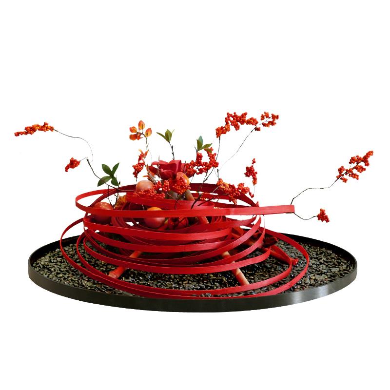 酒餐桌中间摆花红色圆装品摆件仿真fml-01花假花饰饭店店包厢桌景