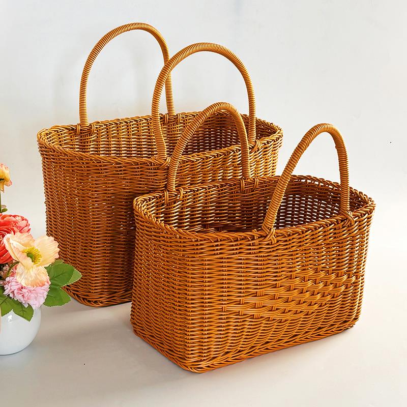 工藤编织物篮购洗澡手提户篮外野餐篮买手菜摘菜老式菜ETR篮子收