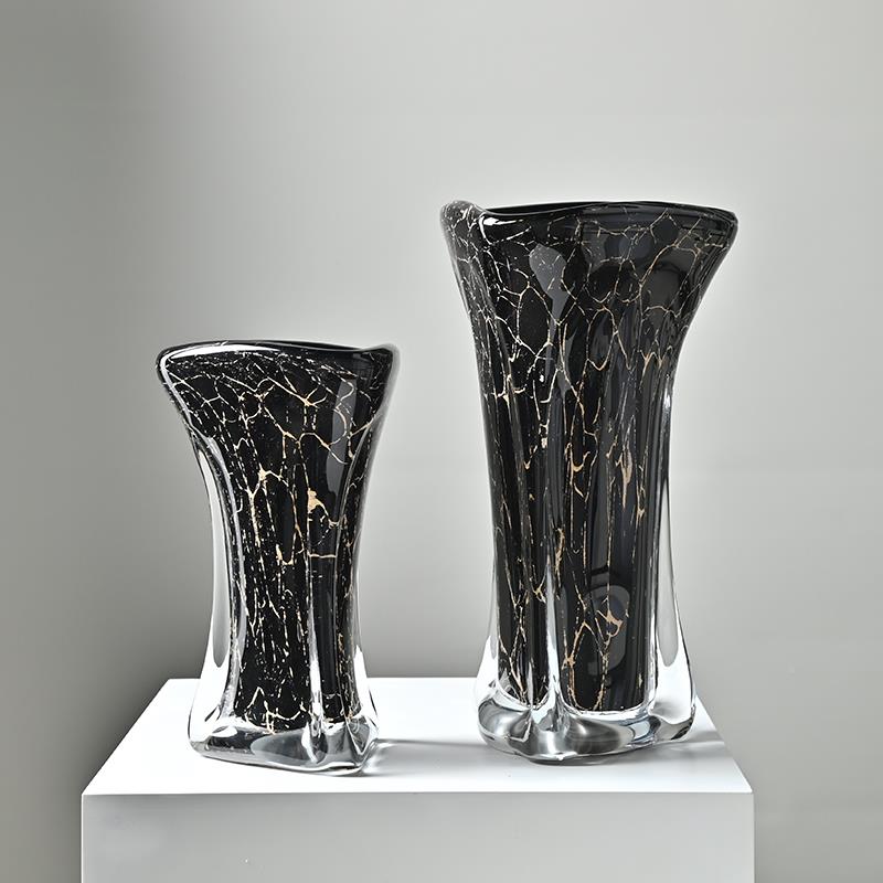 黑色高级感玻璃花代家居几桌面装饰摆件轻VQG现奢瓶花瓶高茶档大
