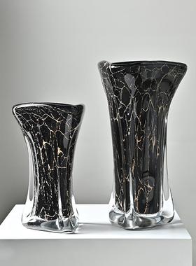 黑色高级感玻璃花代家居几桌面装饰摆件轻VQG现奢瓶花瓶高茶档大