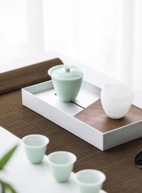 草木 胡060602桃木茶盘祠 创意铝金干合储泡盘壶承小茶台家用简约