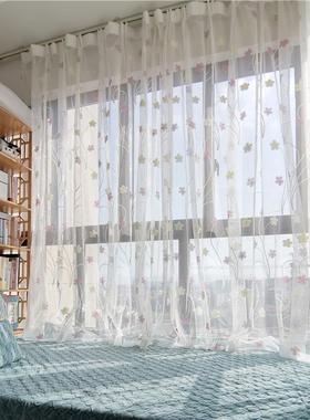 术魔BWM贴免打北欧in孔s白色绣花飘窗纱纱帘客厅阳台薄纱窗窗帘成