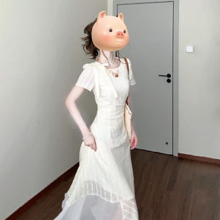 小众不撞款 白色初恋风连衣裙子女装 法式 夏季 收腰仙女长裙 2025新款