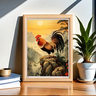 大吉大利图金鸡报晓雄鸡大公鸡相框摆件客厅玄关卧室新中式摆台