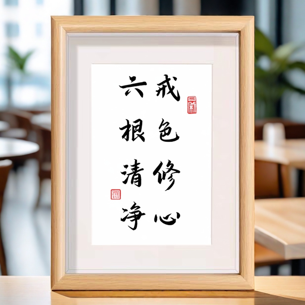 戒色修心六根清净书法相框字画摆台书法客厅办公室桌面摆件挂画