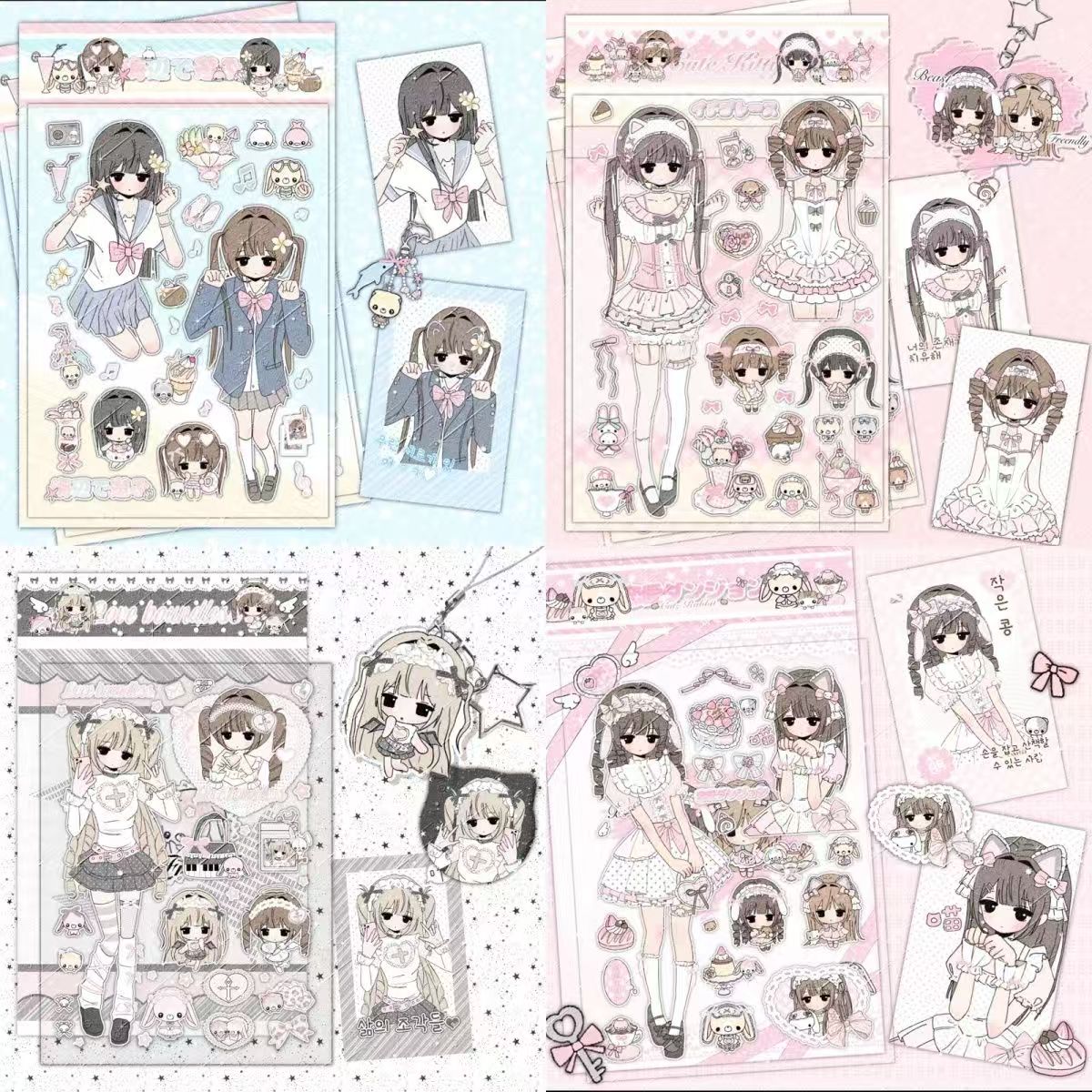 甜梦古早少女卡通人物贴纸咕卡手账手机壳diy装饰贴纸日系女孩