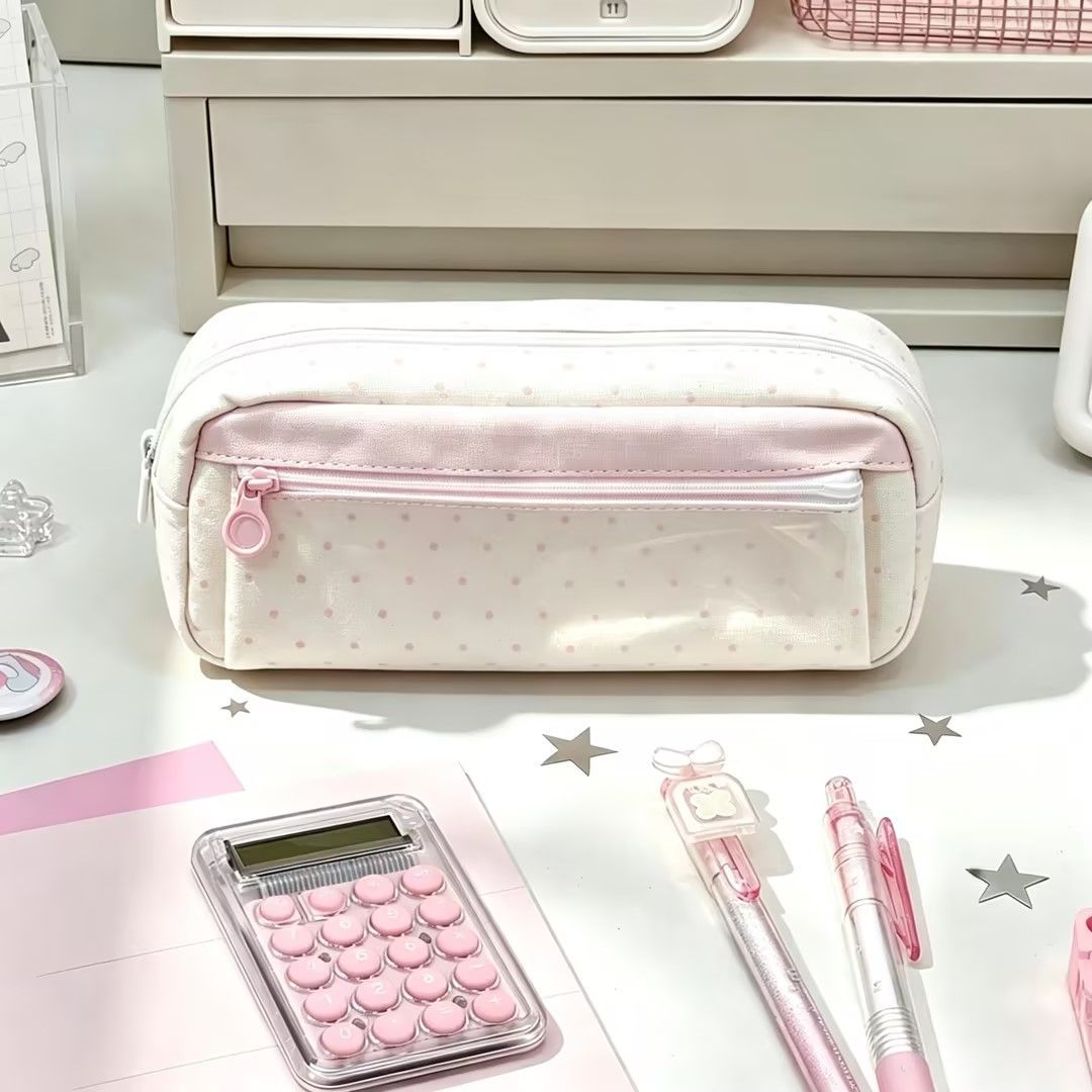 粉雾波点笔袋文具袋学生收纳高颜值笔袋少女心满满日常简约文具袋