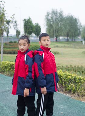 小学生冲锋衣秋冬加绒加厚一体棉服幼儿园服春秋冬季儿童班服保暖