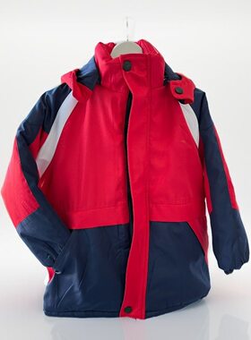 冲锋衣秋冬加绒加厚一体棉服幼儿园儿童班服保暖红蓝拼色冲锋衣