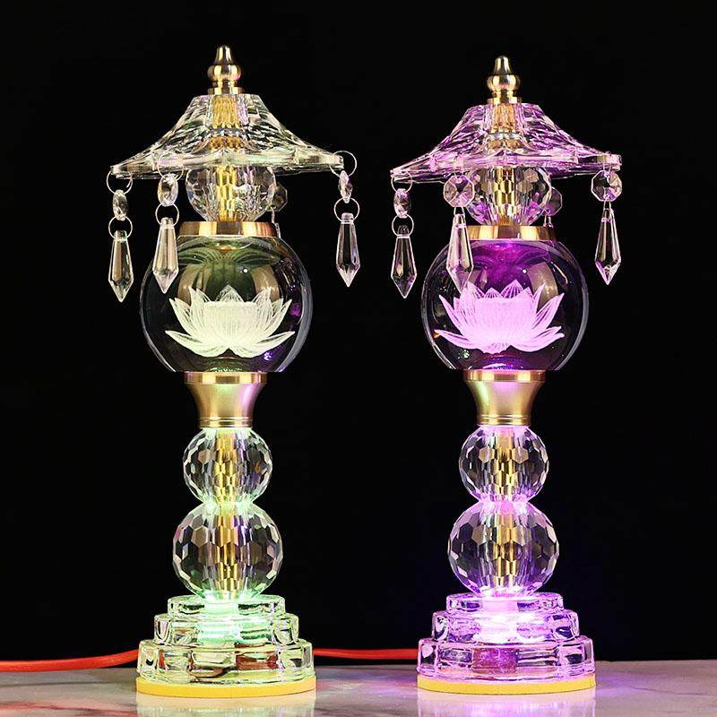 led玻璃水晶莲花佛供灯七彩佛灯家用观音菩萨佛堂插电招财仙家电