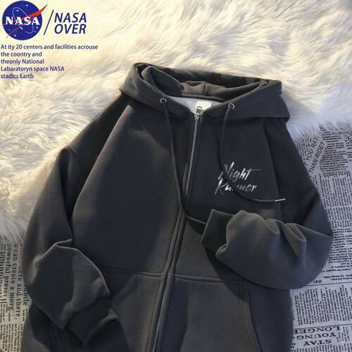 NASA联名秋冬季新款港风ins潮牌宽松拉链开衫卫衣男加厚加绒休闲