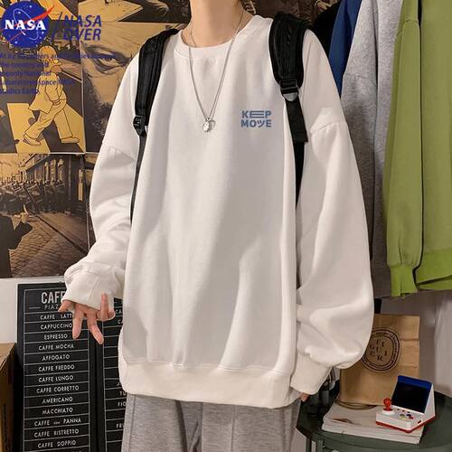 NASA联名秋冬季圆领卫衣男美式字母cleanfit潮流韩版宽松加绒上衣