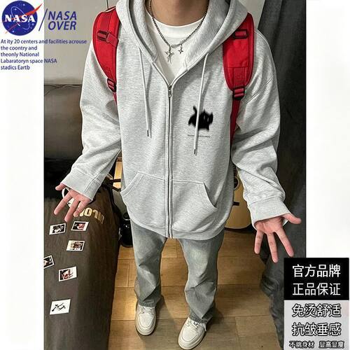 NASA联名秋季外穿百搭通勤帽衫卫衣连帽美式街头搞怪跳跃小猫男女